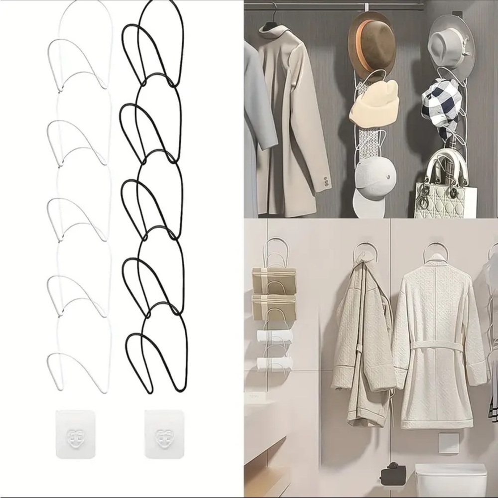 5pcs White Hat Storage Organizer Hanger With Hooks For Clothing, Caps, Scarfs